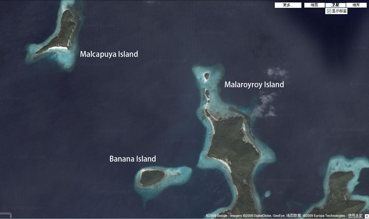 Google MapϵBanana Island,Malaroyroy IslandMalcapuya Island.jpg